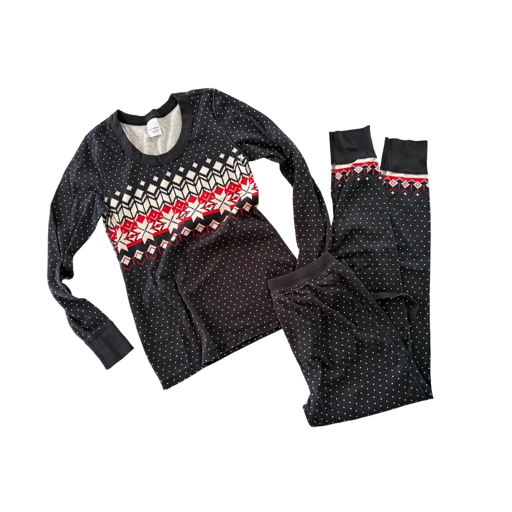 Hanna Andersson Womens Organic Cotton Pajama Set Black Fair Isle Polka Dot S